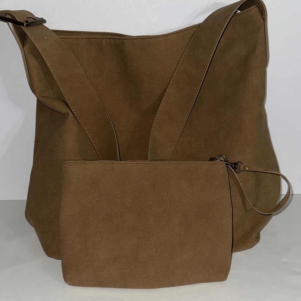 White Mountain Large Tote Bag Hobo Bag Tan Suede Like Shoulder Bag New